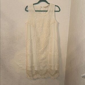 Soft Surroundings Ivory Embroidered Scoop Neck Dress
